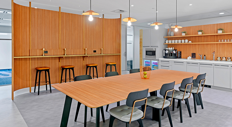 Pantry area in TEC Centres in Australia, offering refreshments and free coffees for Members during work hours and meetings