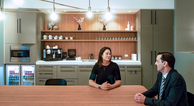 Pantry area in TEC Centres with a coffee station, refreshments, and snacks for Members to enjoy during meetings