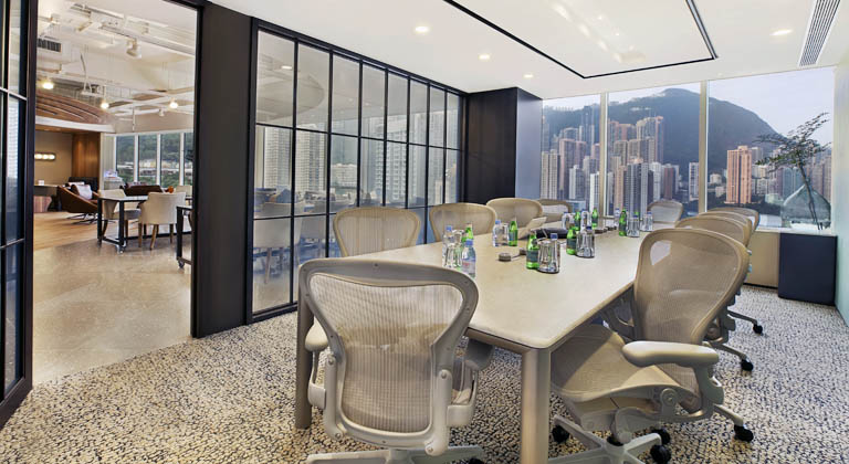 Sophisticated meeting space at Two Pacific Place Centre with stunning views of Hong Kong’s skyline and tranquil harbour